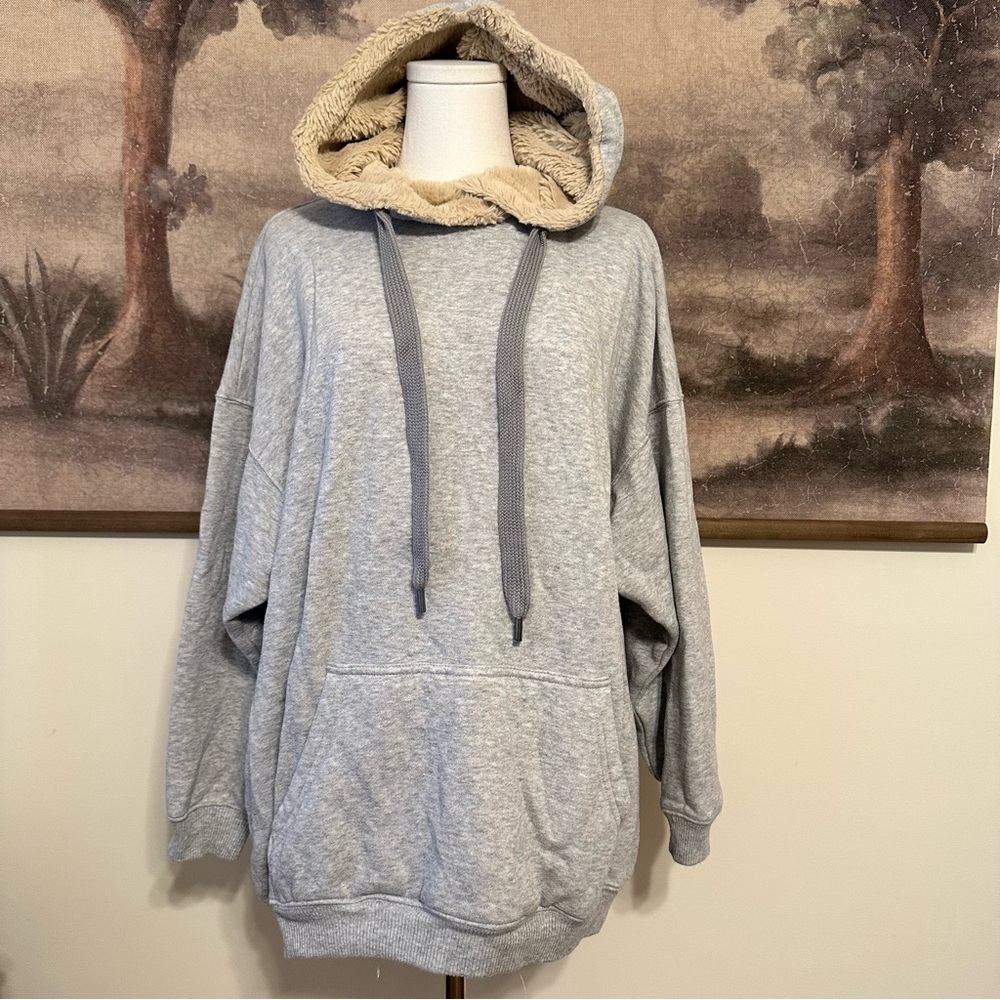 Aerie Heather Gray Hoodie with Cream Lined Hood